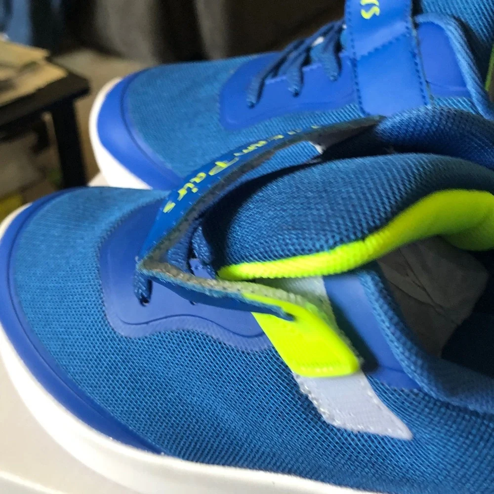 Skechers Kids Blue Sneakers with Neon Yellow-Green Accents